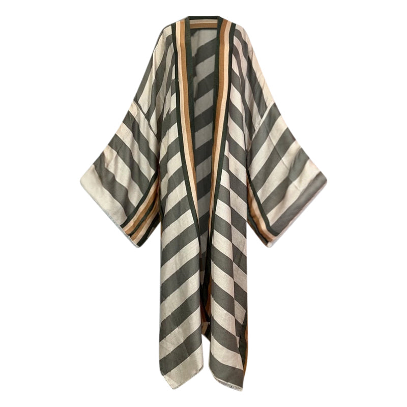 Striped Kimono Cardigan – Timeless Chic Open Front Cover Up