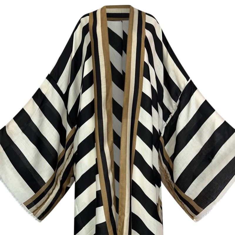 Striped Kimono Cardigan – Timeless Chic Open Front Cover Up