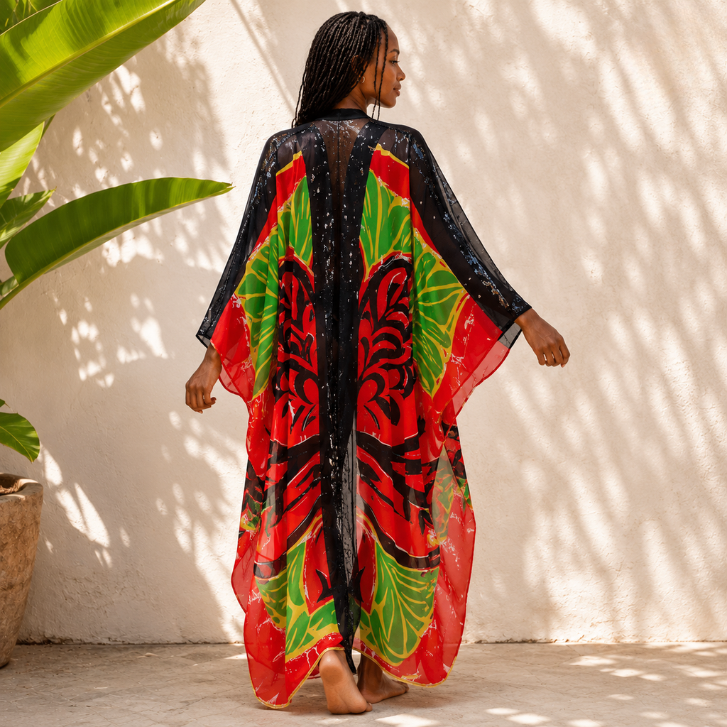Midnight Tropicana Sheer Cover Up Kimono
